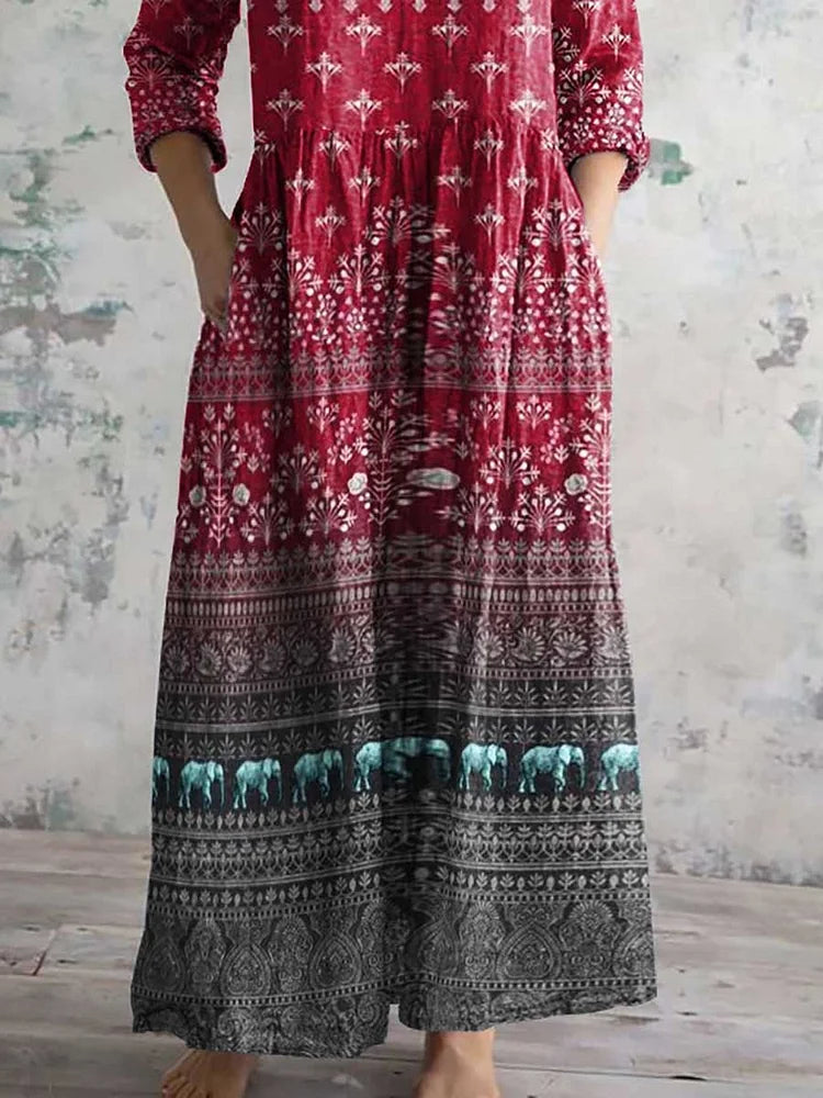 Women's Retro Ethnic Style Printed Casual Cotton Dress