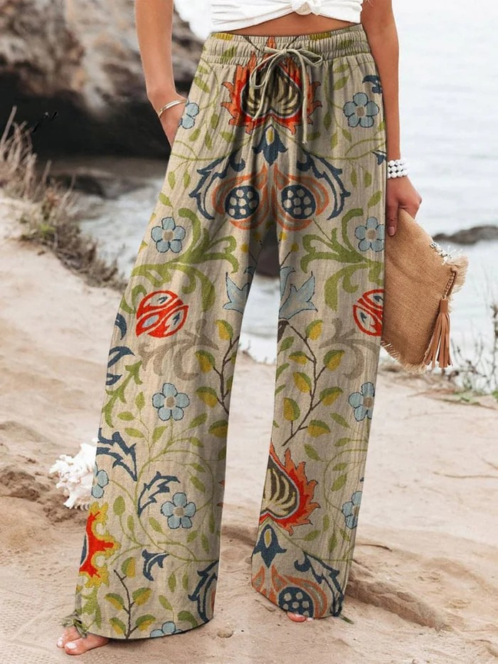 Women's Vintage Ethnic Floral Art Printed Casual Pants