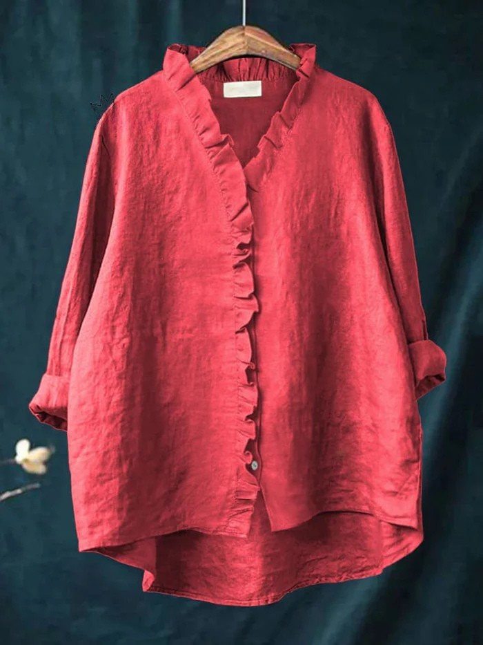 Cotton and Linen Ruffled Shirt for Women