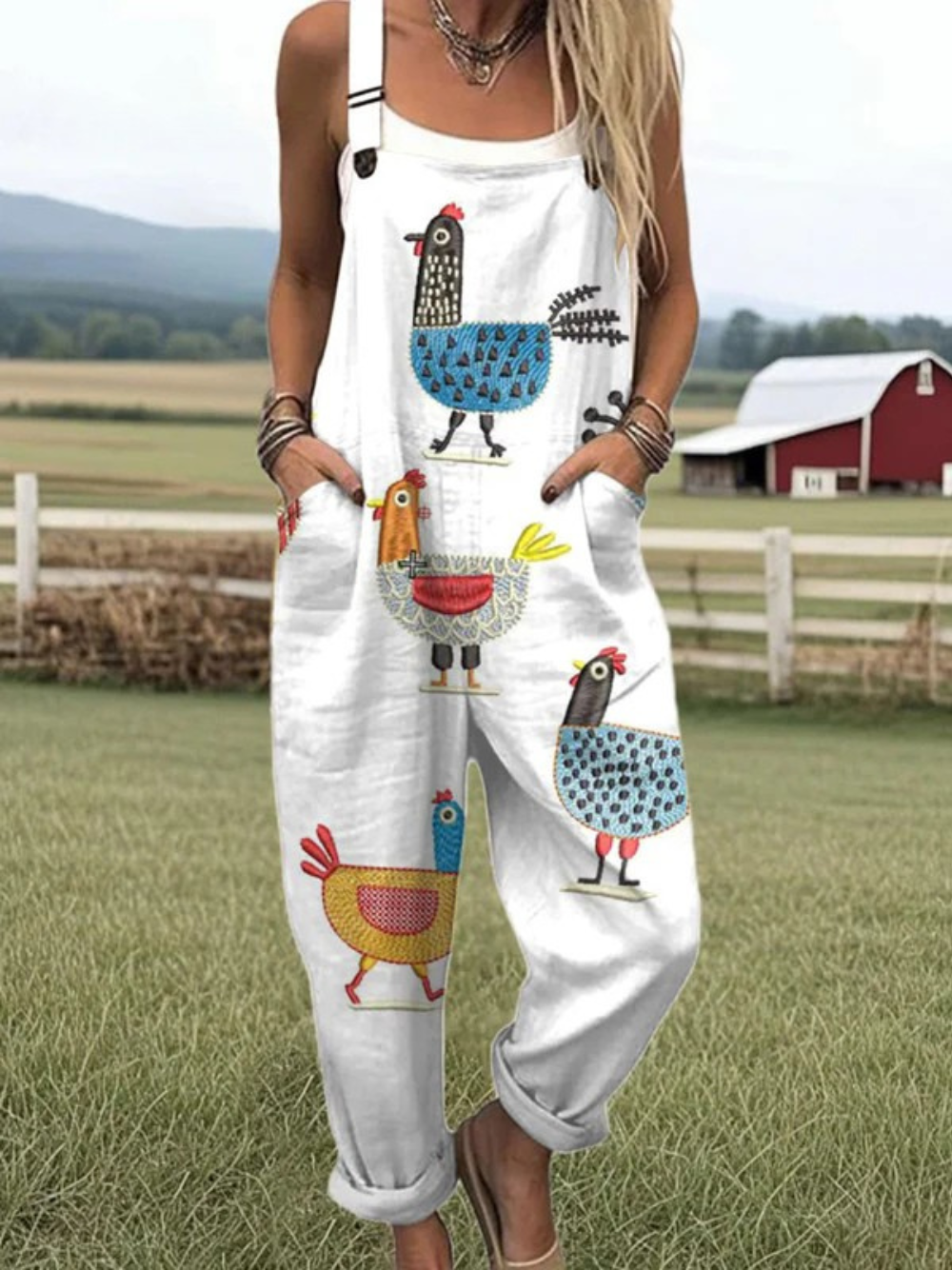 Women's  Funny Chick Art Print Casual  Wide Leg Jumpsuit
