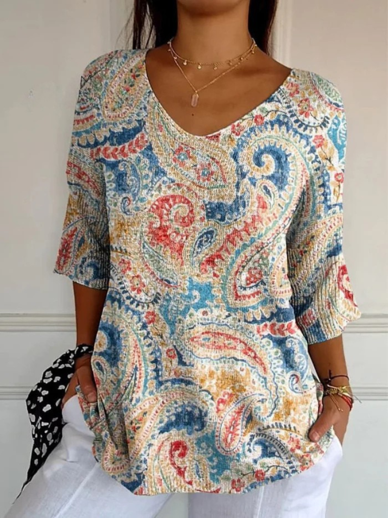 Women's Vintage Ethnic Floral Art Print Casual Pullover Knit
