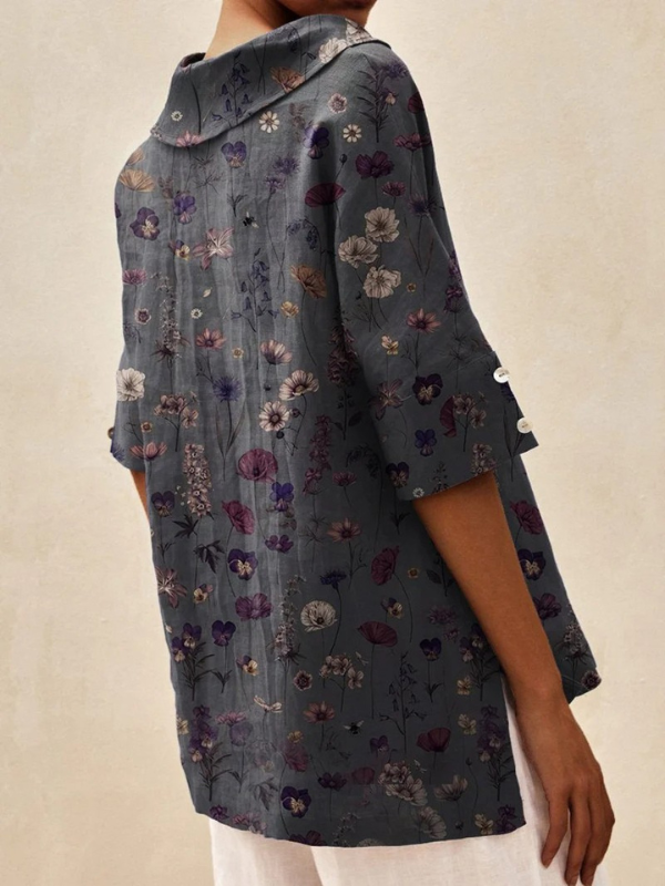 Women's  Floral Art Print Casual  V-neck Linen Shirt