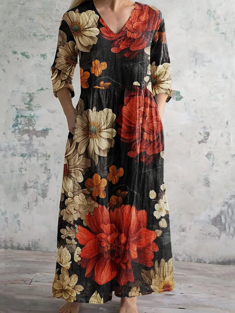 Women's Vintage Floral Print Casual Cotton Dress