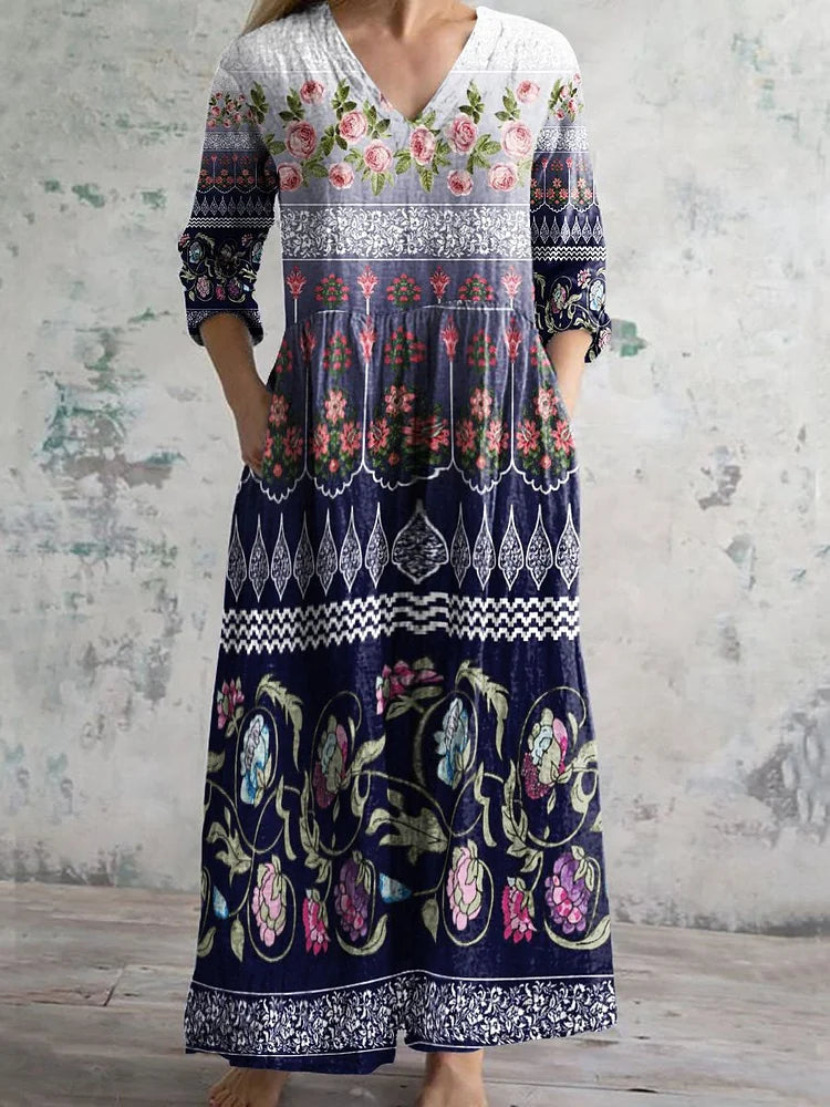 Women's Vintage Floral Print Casual Cotton Dress