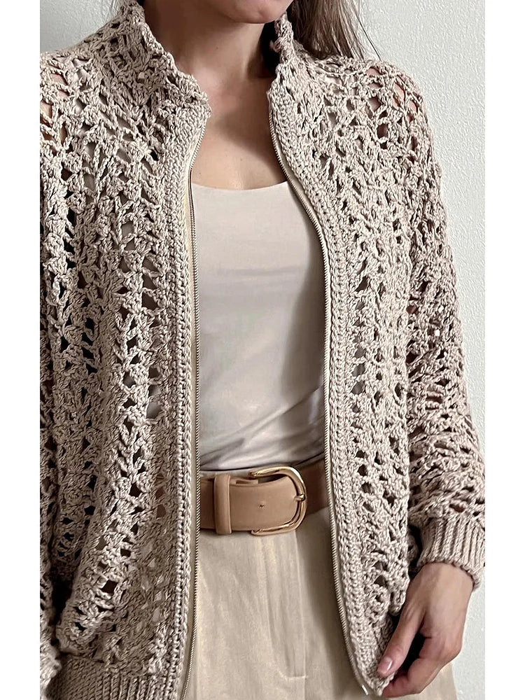 Vintage Crochet Openwork Zipper Sweater