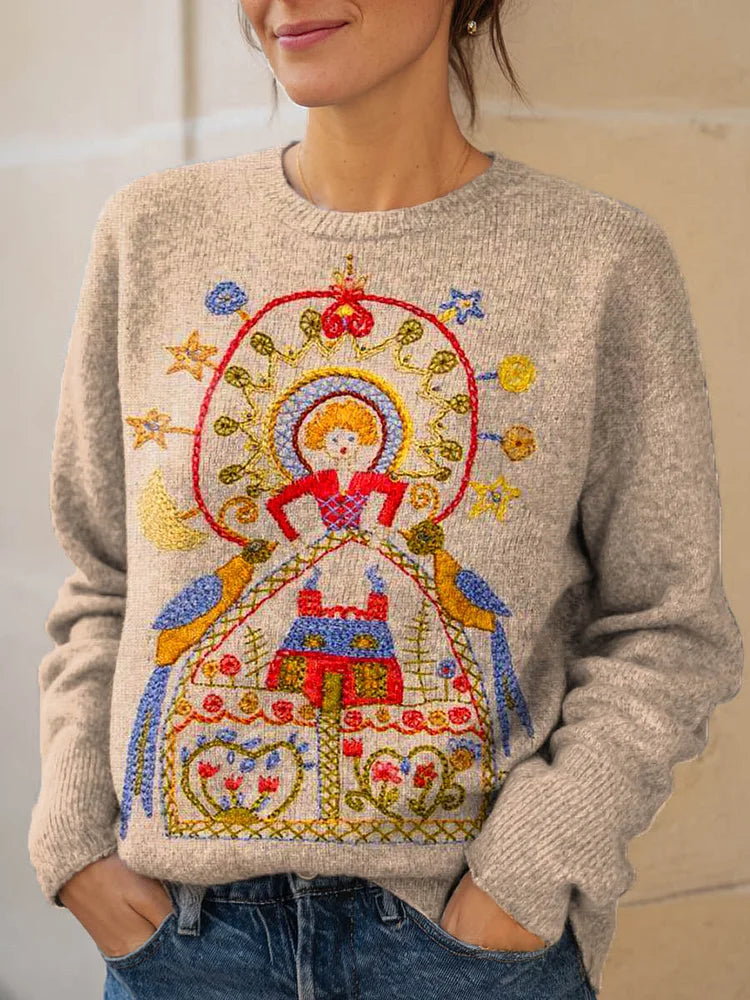 Women's Vintage Pattern Art Print Knit Pullover Sweater