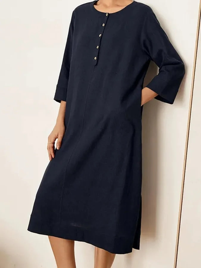 Women's Solid Linen Dress